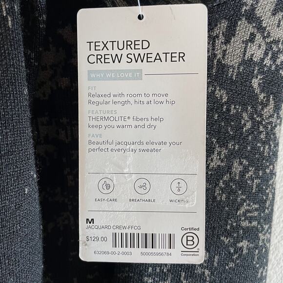 NWT Athleta Women's Jacquard Crew Sweater Merino Wool Blend Black Gray Sz Medium - Picture 10 of 10